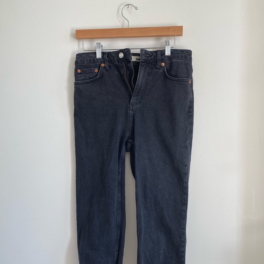 Topshop moto faded black raw hem denim jeans